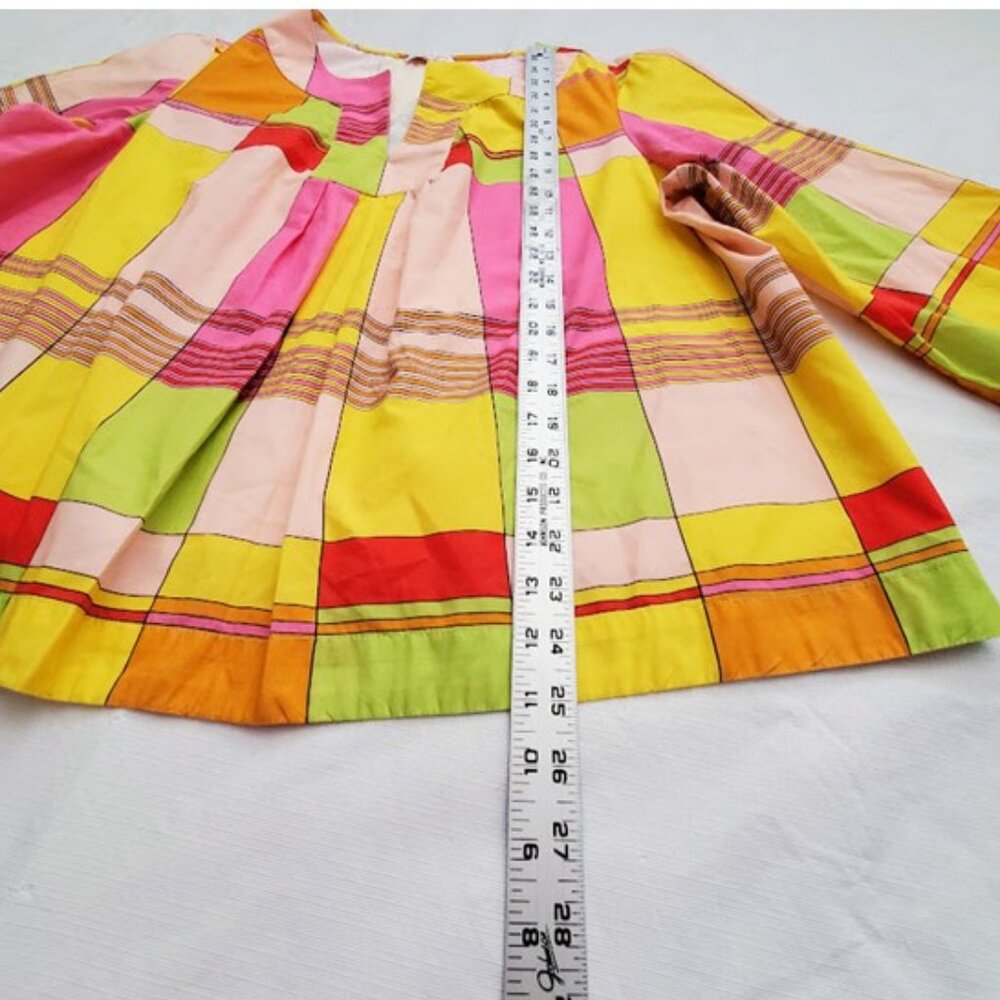 Frances Valentine Relaxed Fit Cotton Poplin Yellow Color-Block Plaid Top Size XL - Picture 6 of 9